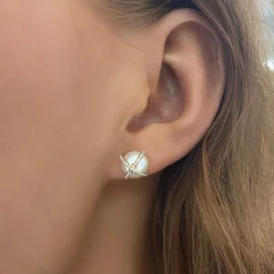 Steevi Pearl Cage Stud Earrings