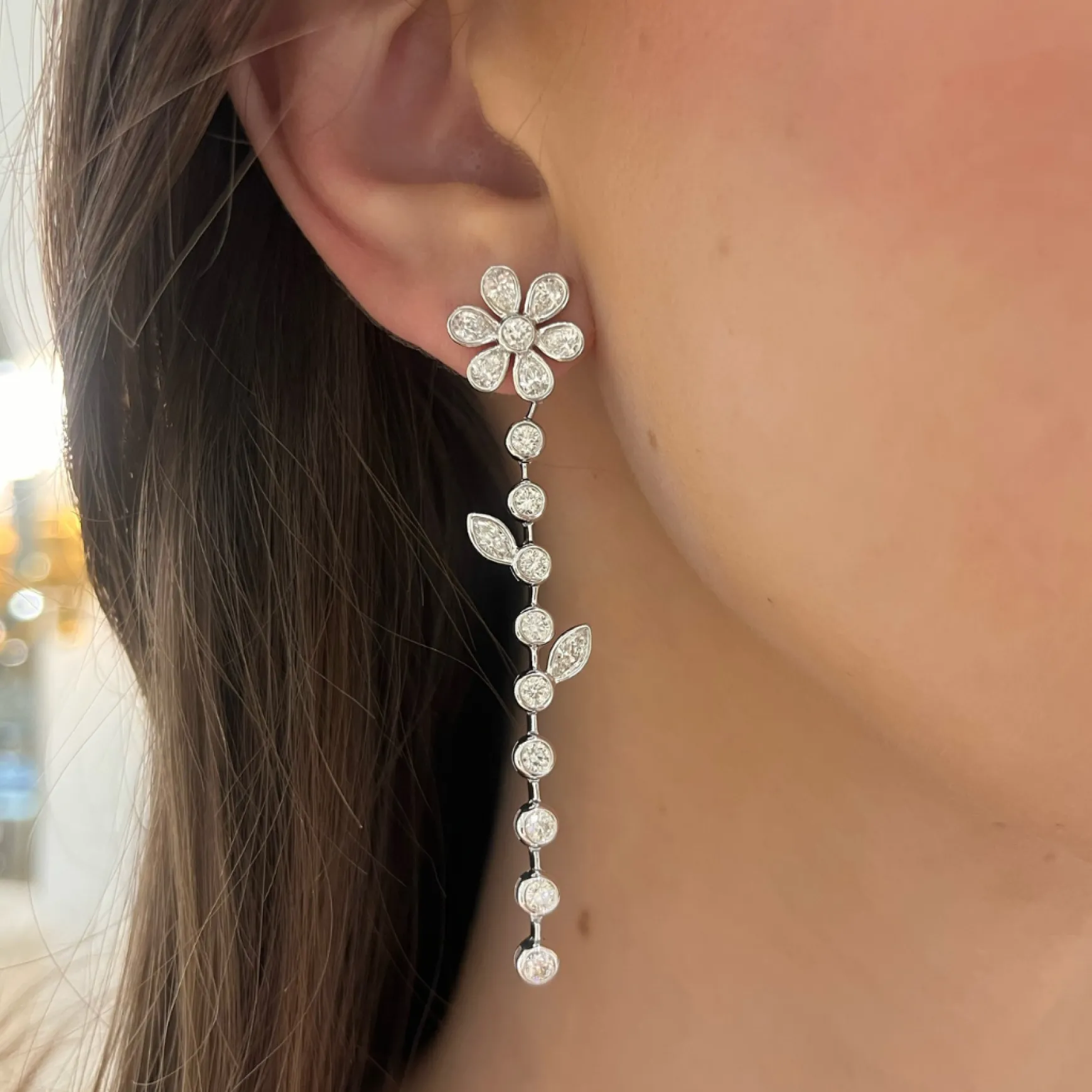 Tallulah Floating Flower Bezeled Diamond Stud Earrings 4.30 ctw