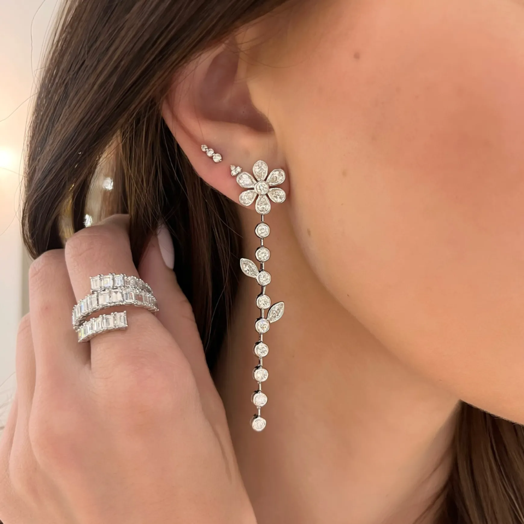Tallulah Floating Flower Bezeled Diamond Stud Earrings 4.30 ctw