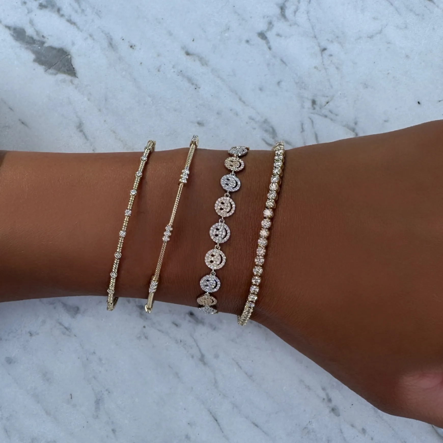 Three Cluster Flexible Bangle Bracelet