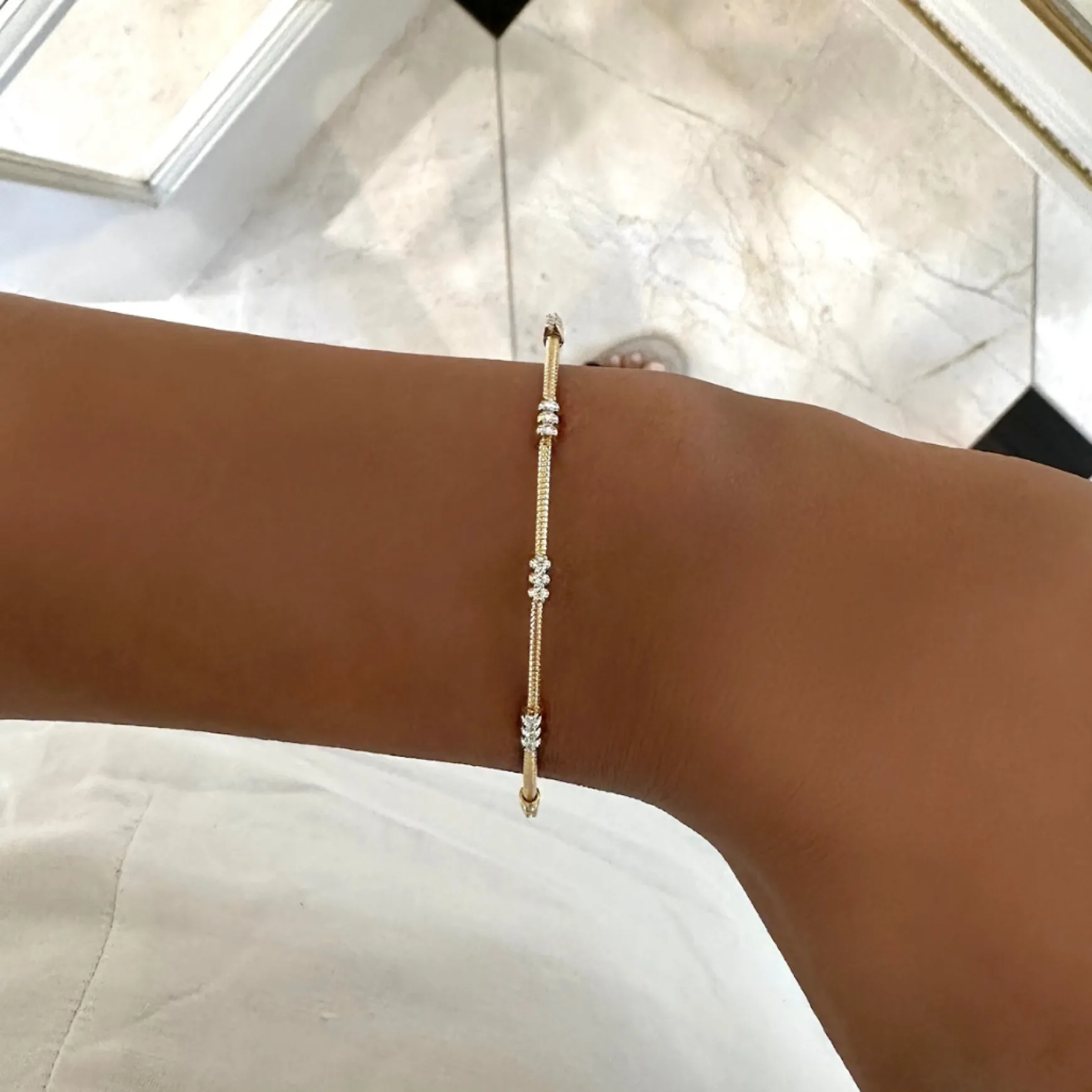 Three Cluster Flexible Bangle Bracelet