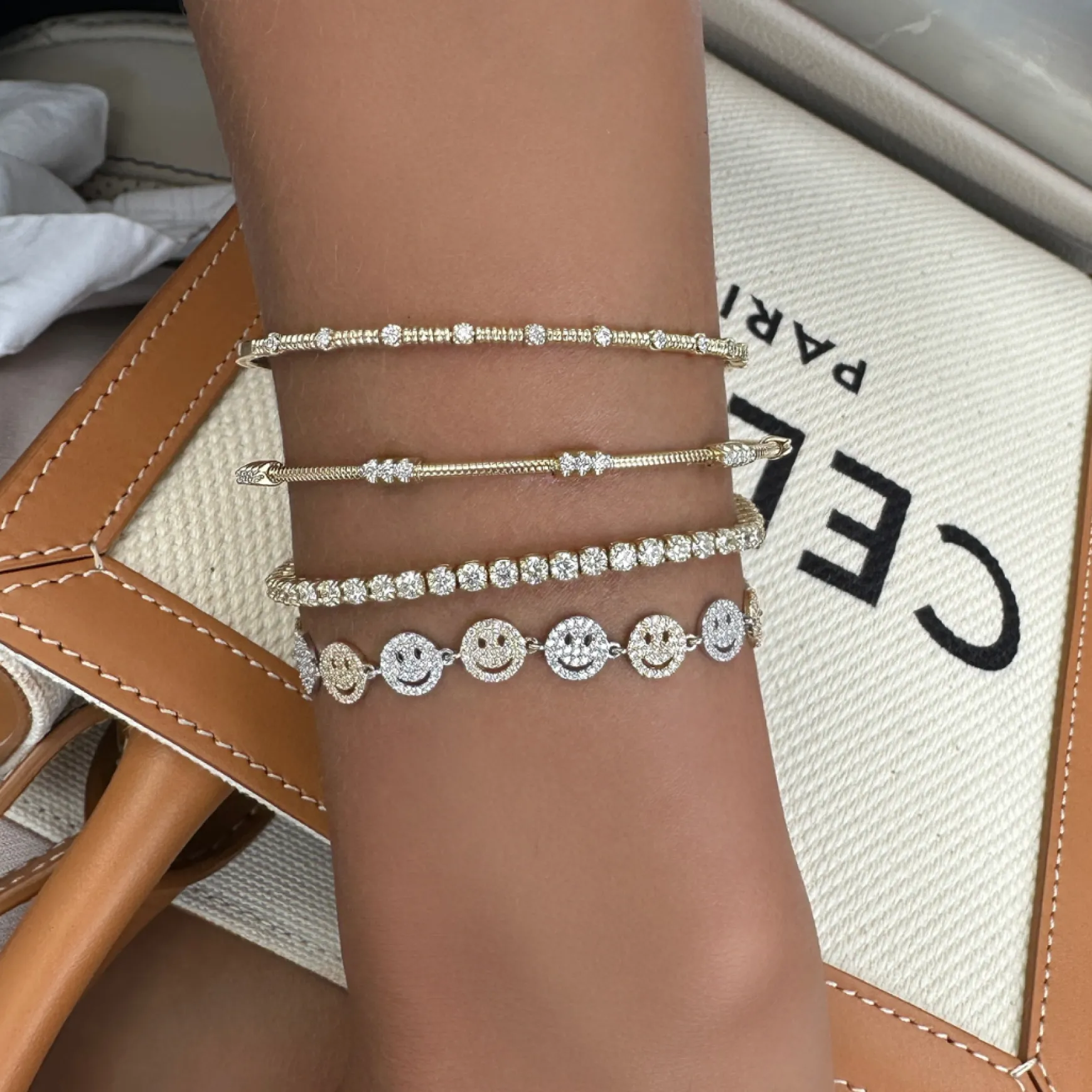 Three Cluster Flexible Bangle Bracelet