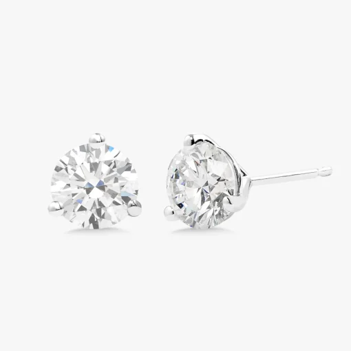 Three Prong Martini Natural Diamond Stud Earrings