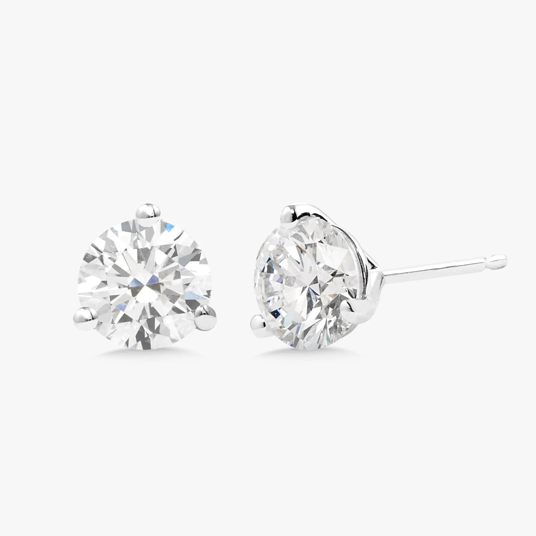 Three Prong Martini Natural Diamond Stud Earrings