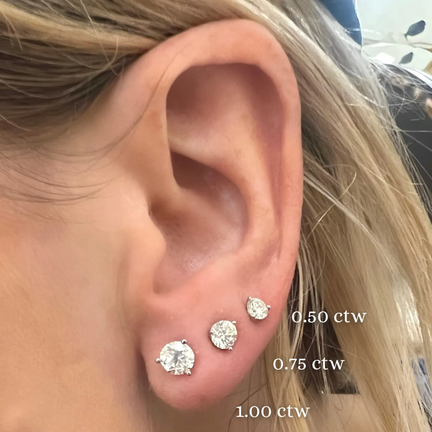 Three Prong Martini Natural Diamond Stud Earrings