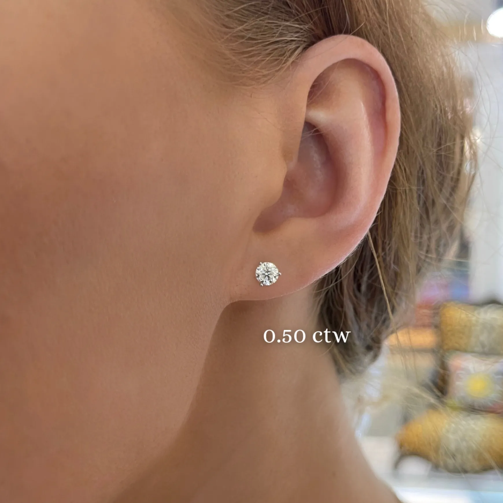 Three Prong Martini Natural Diamond Stud Earrings