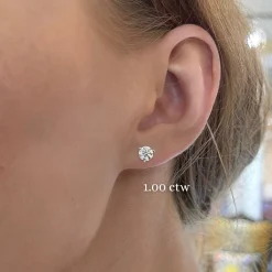 Three Prong Martini Natural Diamond Stud Earrings