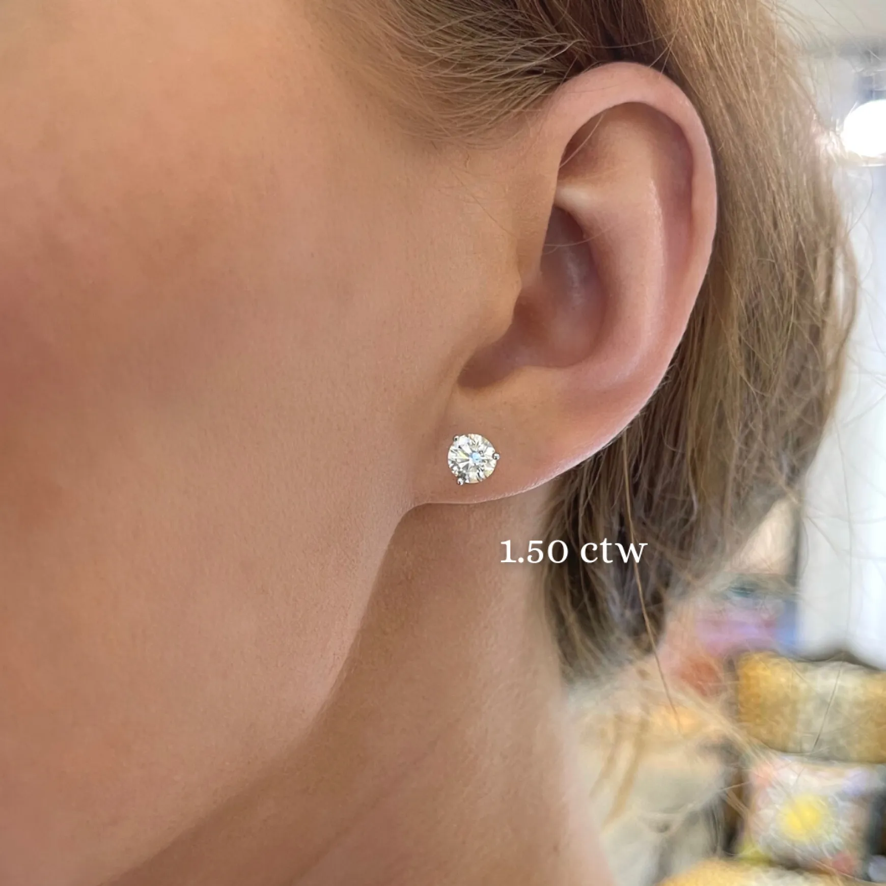Three Prong Martini Natural Diamond Stud Earrings