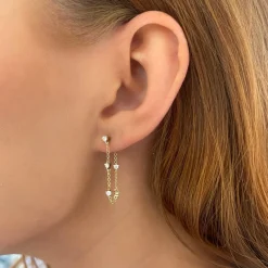 Tinx Chain Station Diamond Stud Earrings