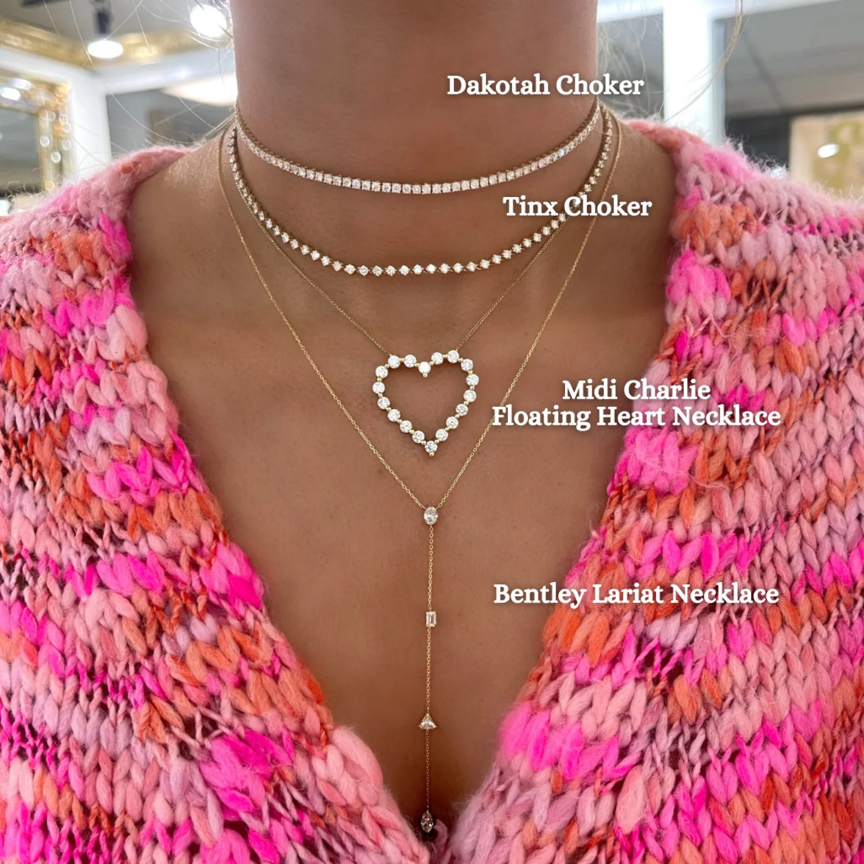 Tinx Floating Diamond Adjustable Choker/Collar Necklace 2.06 ctw