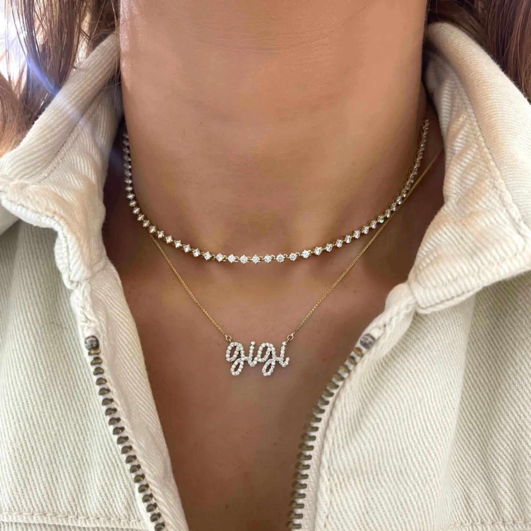 Tinx Floating Diamond Adjustable Choker/Collar Necklace 2.06 ctw