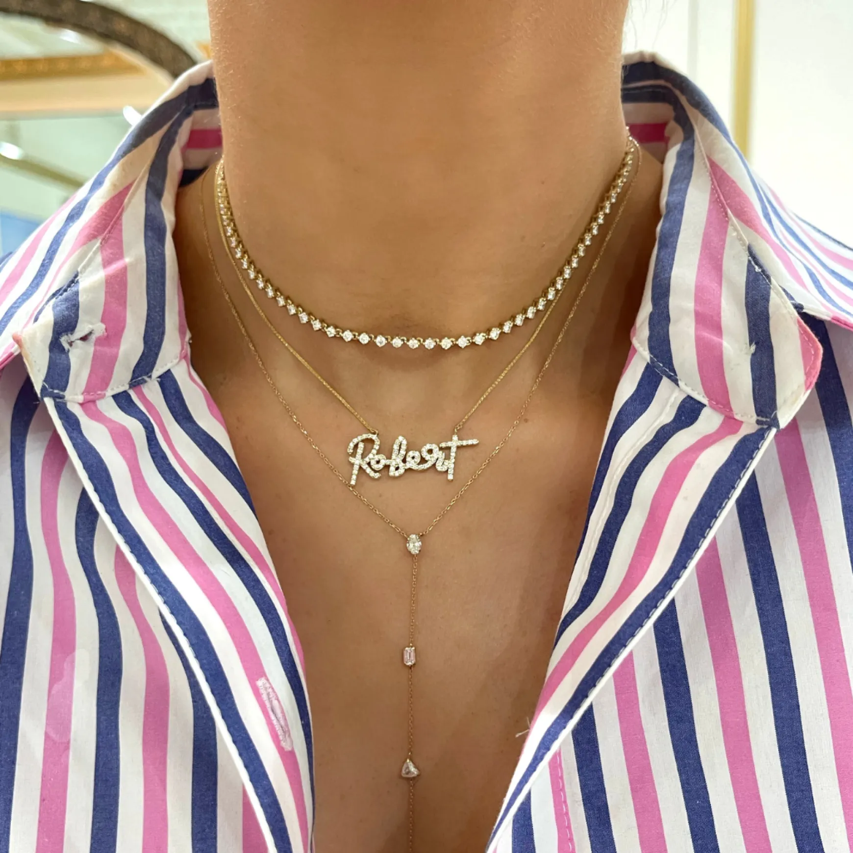 Tinx Floating Diamond Adjustable Choker/Collar Necklace 2.06 ctw
