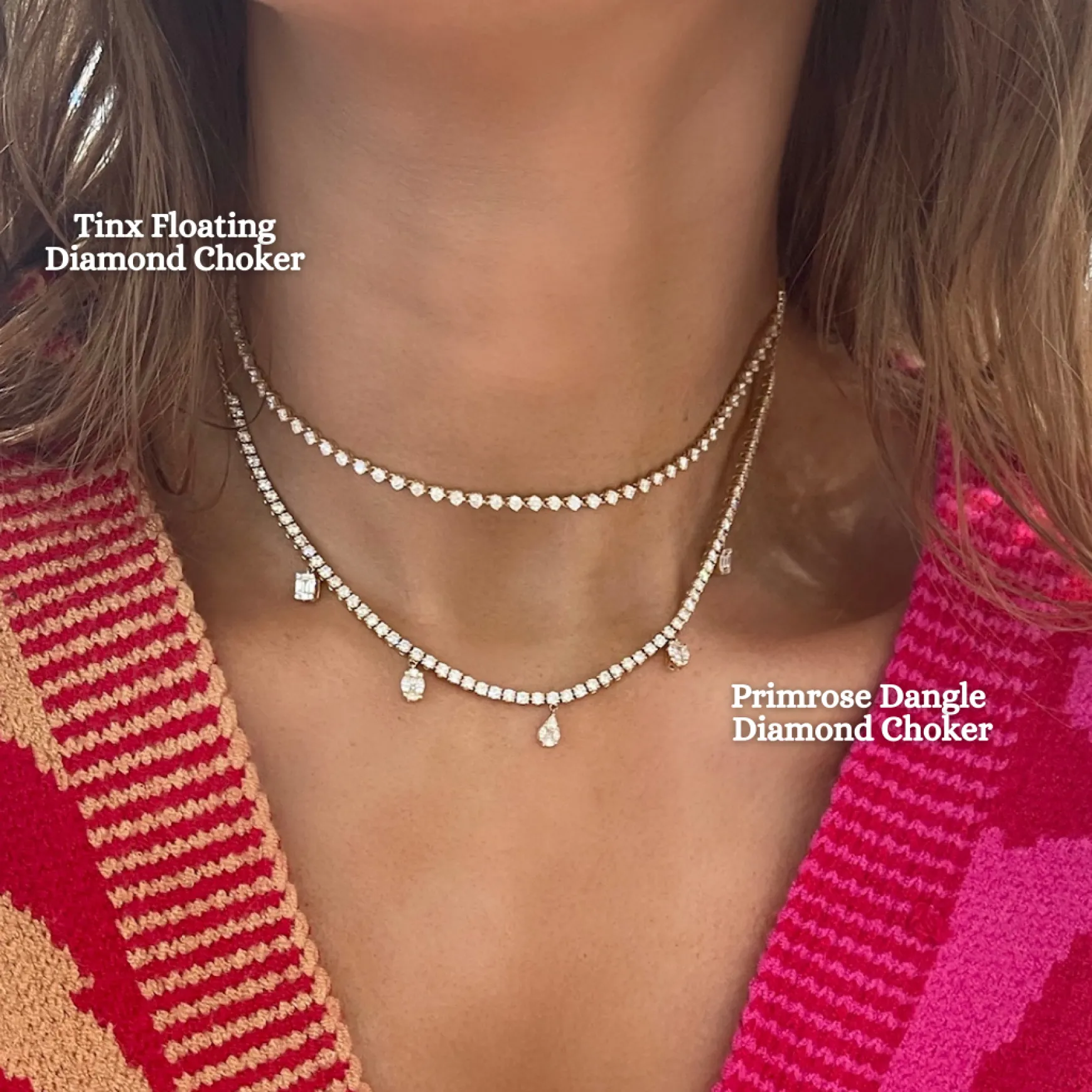Tinx Floating Diamond Adjustable Choker/Collar Necklace 2.06 ctw