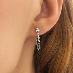 Trilogy Chain Diamond Stud Earrings