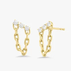Triple Diamond Chain Stud Earrings