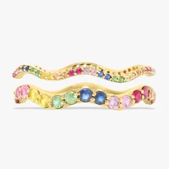 Wavy Rainbow Gemstone Eternity Stacking Bands