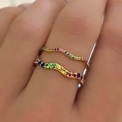 Wavy Rainbow Gemstone Eternity Stacking Bands
